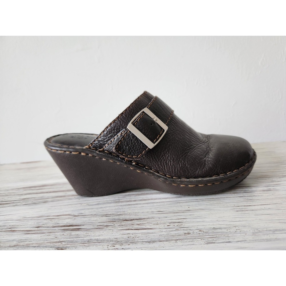 Canyon River Blues Women's Brown Leather Slip-on Wedge Mule Clog  Size 8M
